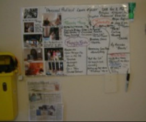 A photo of Laurine's one-page profile on the wall in  the hospital